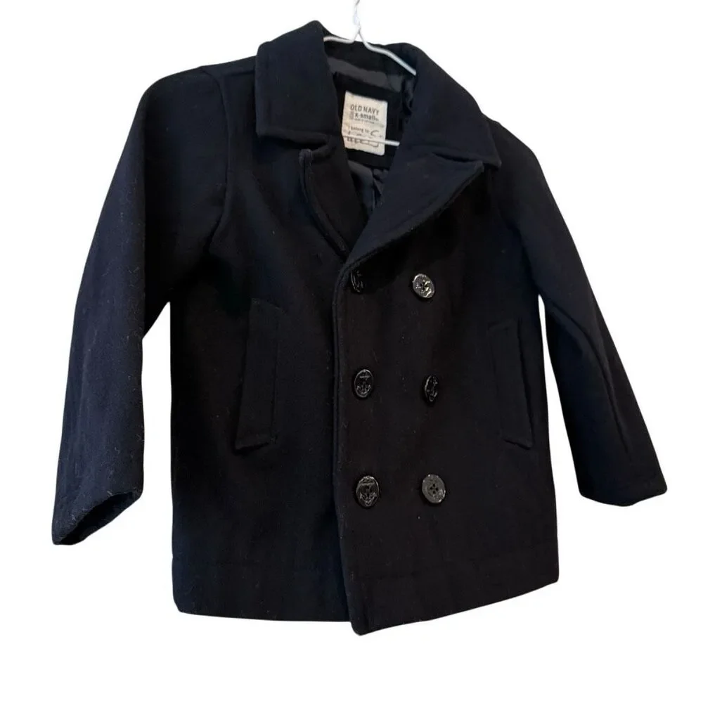 Old Navy Classic Notch Lapel Wool Blend Double-Breasted Navy Blue Peacoat XS